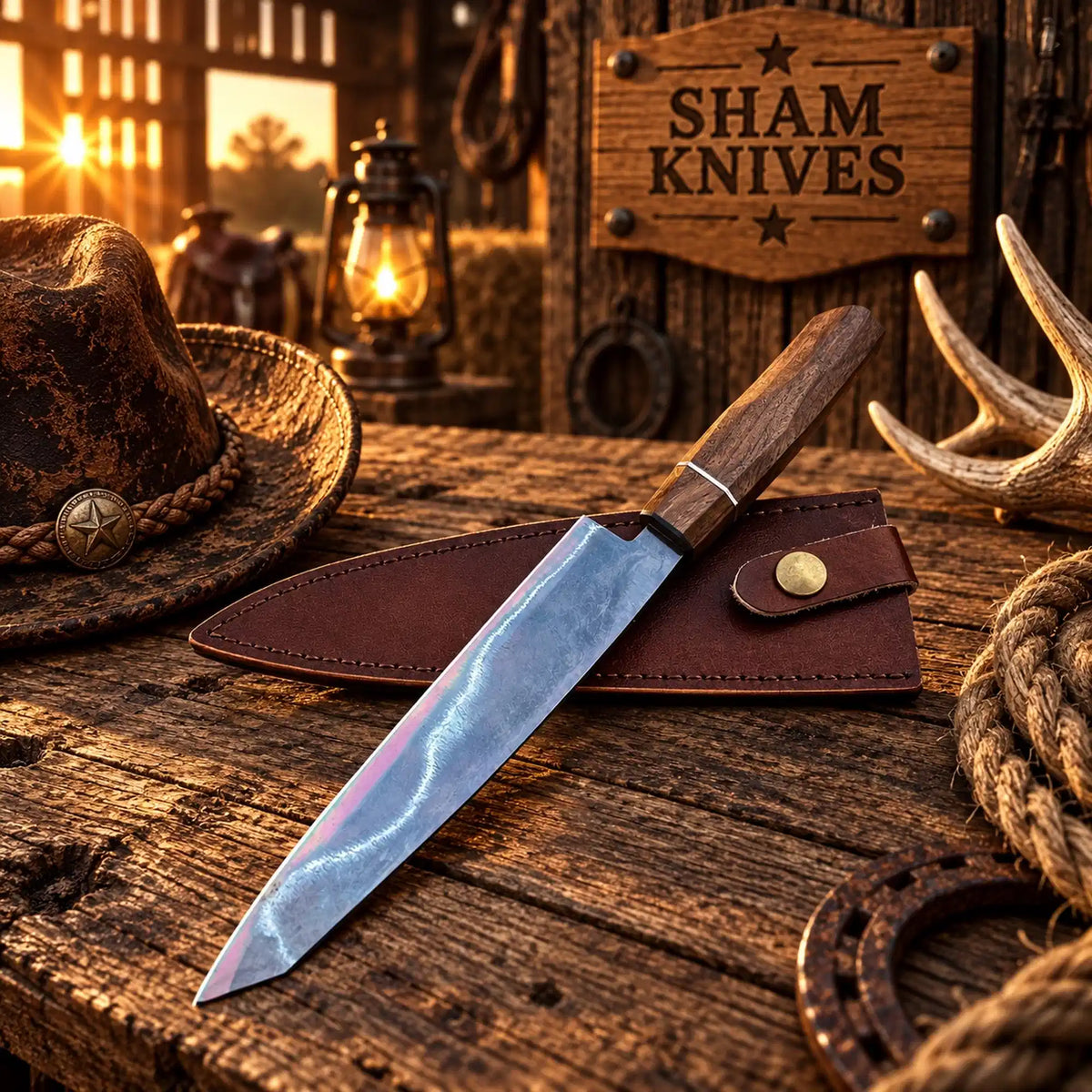 Hand Forged Japanese Style Santoku Chef Knife 5160 Carbon Steel Rose Wood Handle