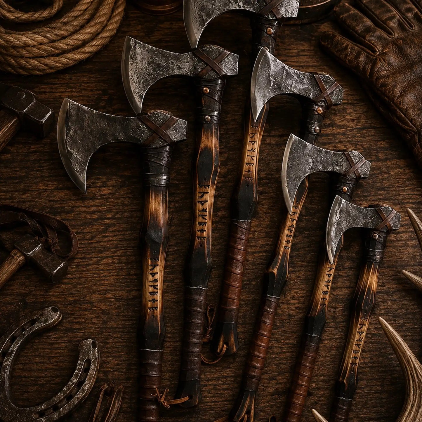 Hand-Forged Norse Axe 5 Piece Lot – High Carbon Steel Viking Axes