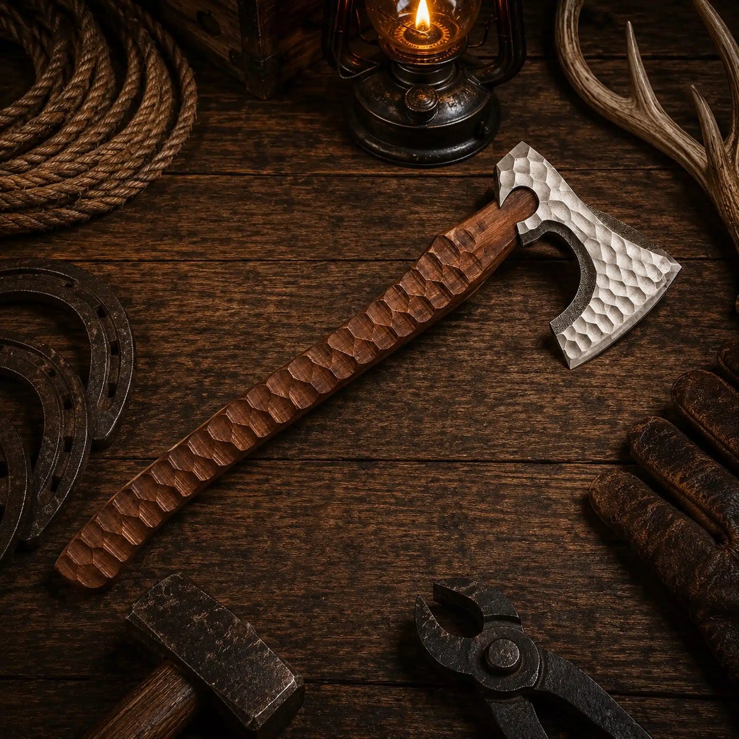 Hand Forged Viking Axe – Carbon Steel with Jigged Rosewood Handle