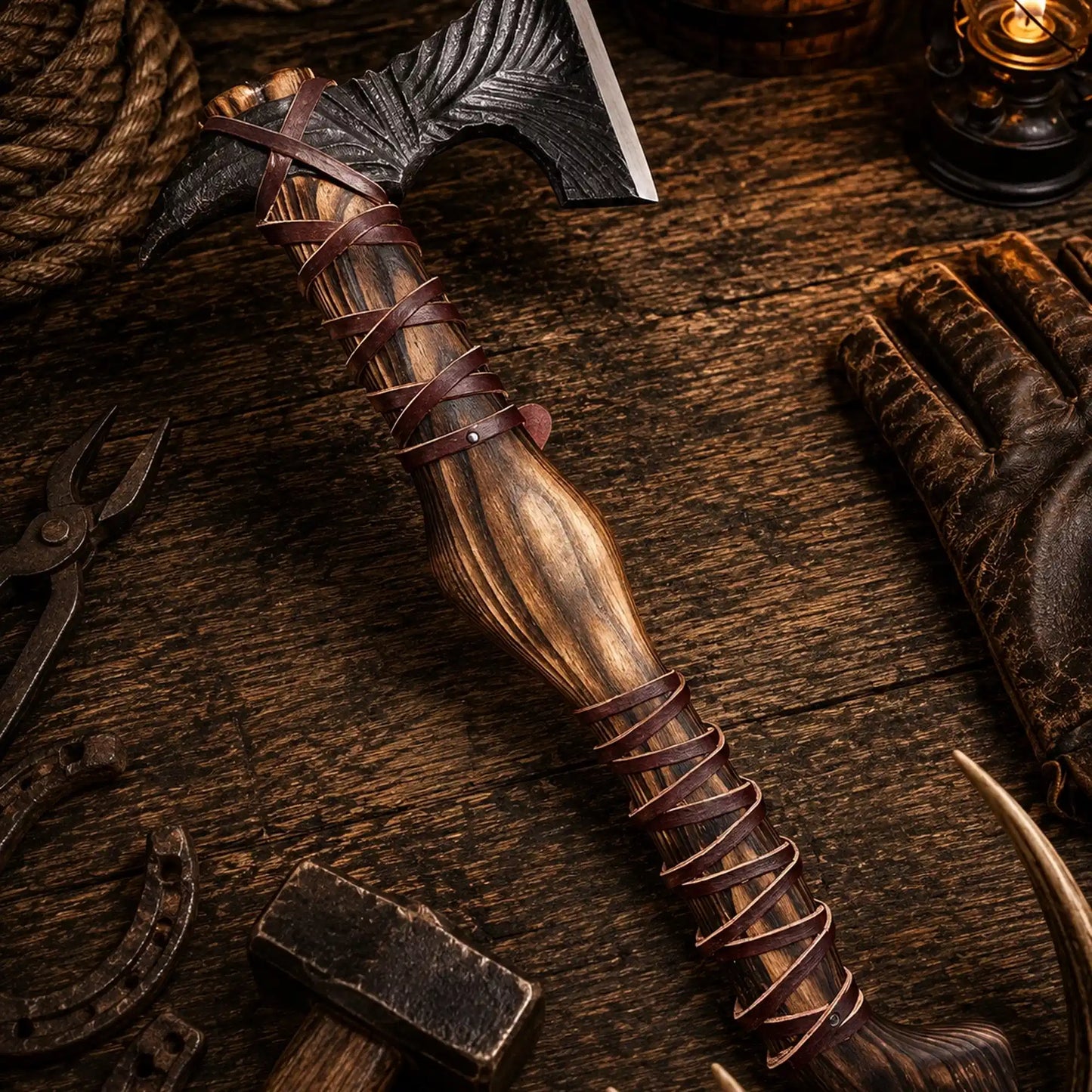 Hand Forged Viking Battle Axe – 1095 Carbon Steel & Ash Wood