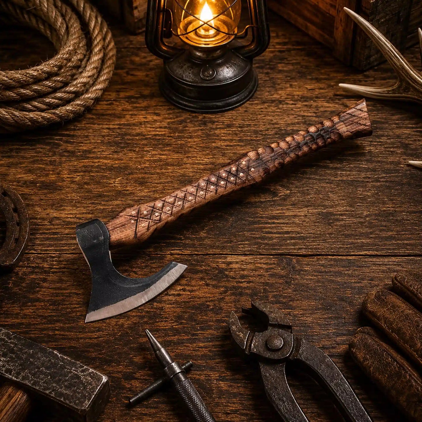 Viking Forest Axe – 1075 Hand Forged Camping Hatchet with Sheath