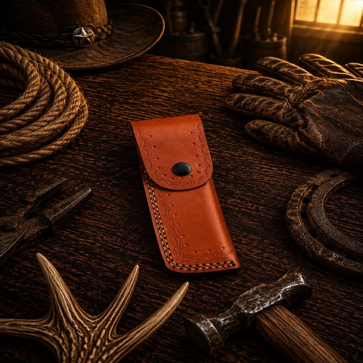 The Classic Cattleman Straight Razor – Handmade Damascus Steel Folding Razor