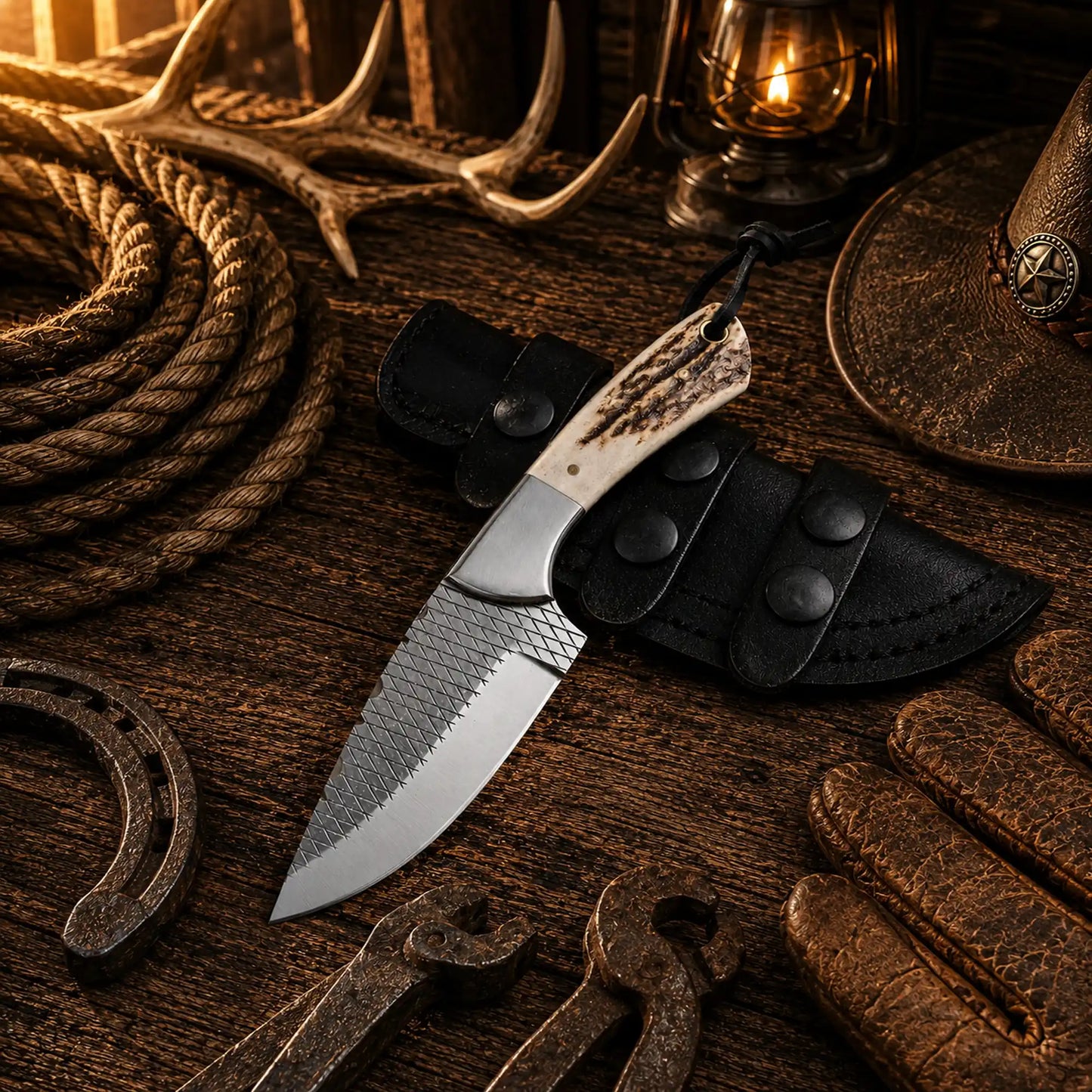 Handcrafted Western Cowboy Field Knife – 4" Farrier Rasp Steel Blade
