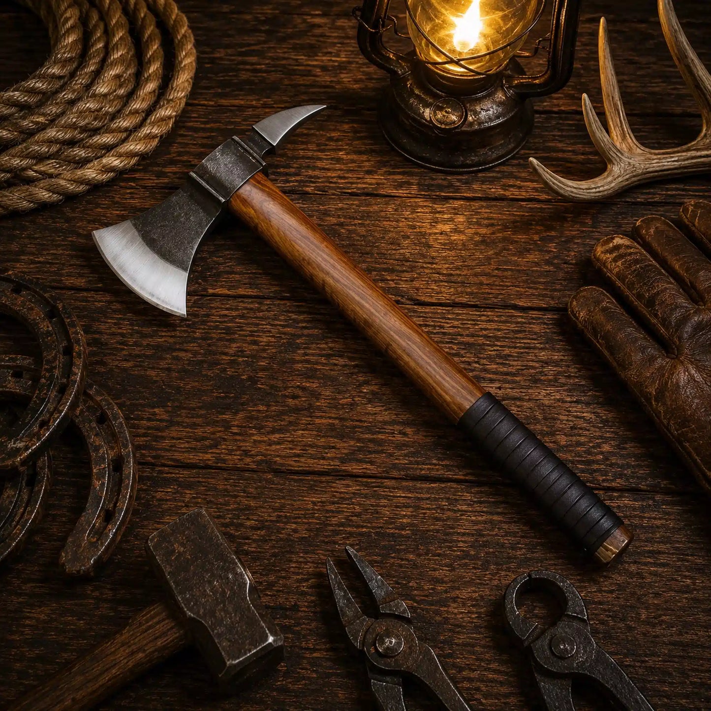 Handmade Tomahawk Axe Black Hawk with Belt Leather Sheath
