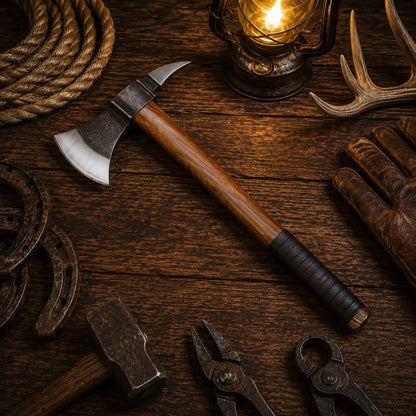 Handmade Tomahawk Axe Black Hawk with Belt Leather Sheath