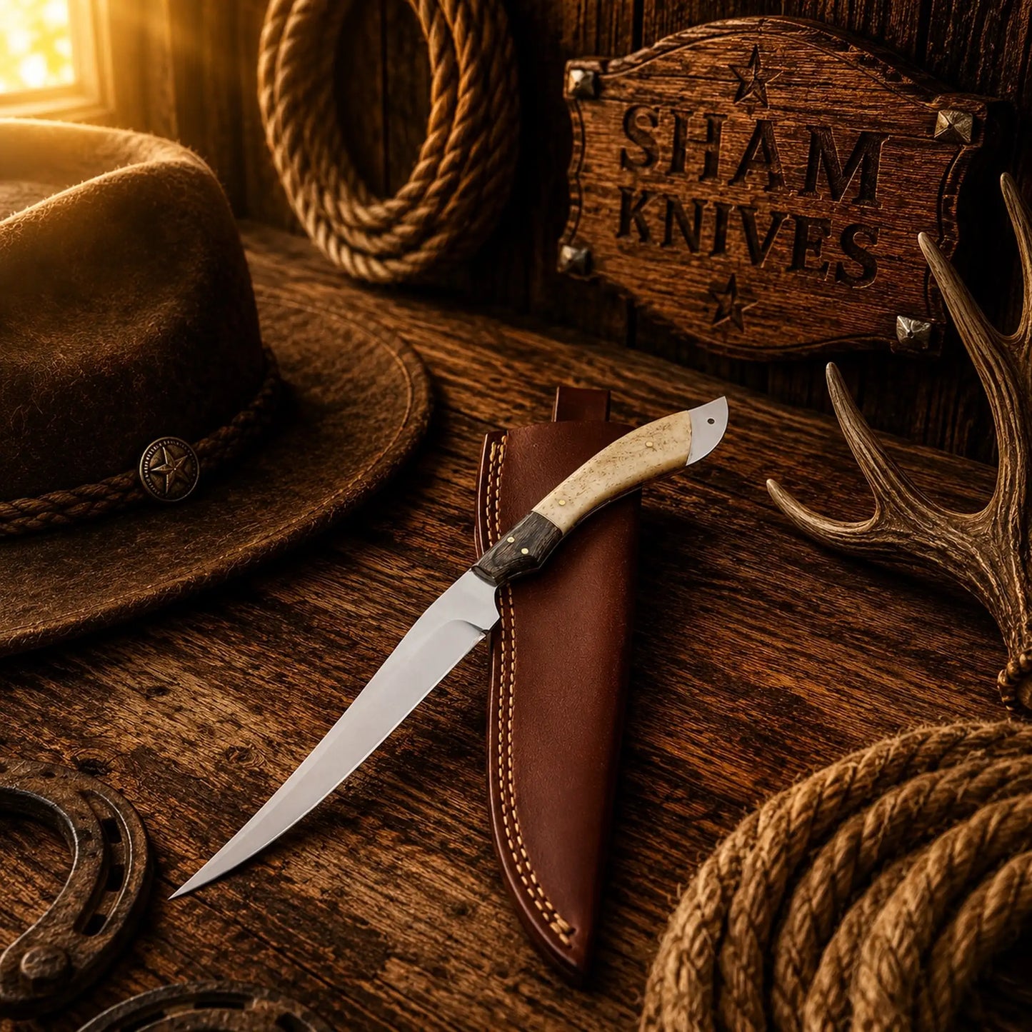 D2 Steel Fillet Knife – Handmade Fishing Knife with Bone & Wood Handle