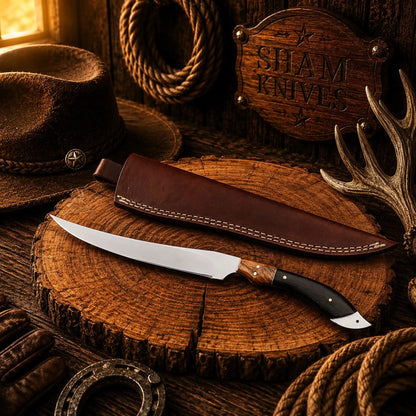 D2 Steel Fillet Knife – Buffalo Horn & Wood Handle with Leather Sheath