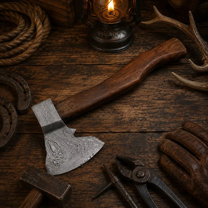Custom Hand Forged Damascus Tomahawk Axe – Walnut Wood Handle