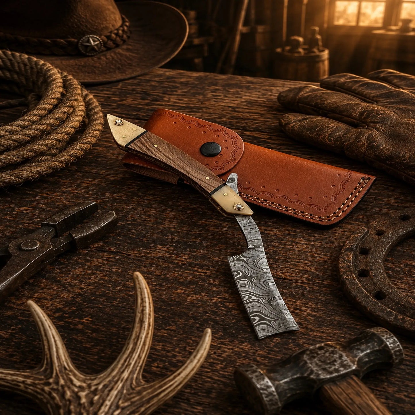 The Master Barber Damascus Steel Straight Razor – Rosewood Handle
