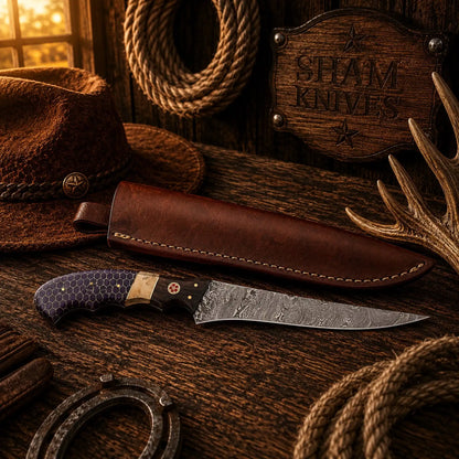 Violet Angler Damascus Steel Fillet Knife – Purple Honeycomb Handle Handmade