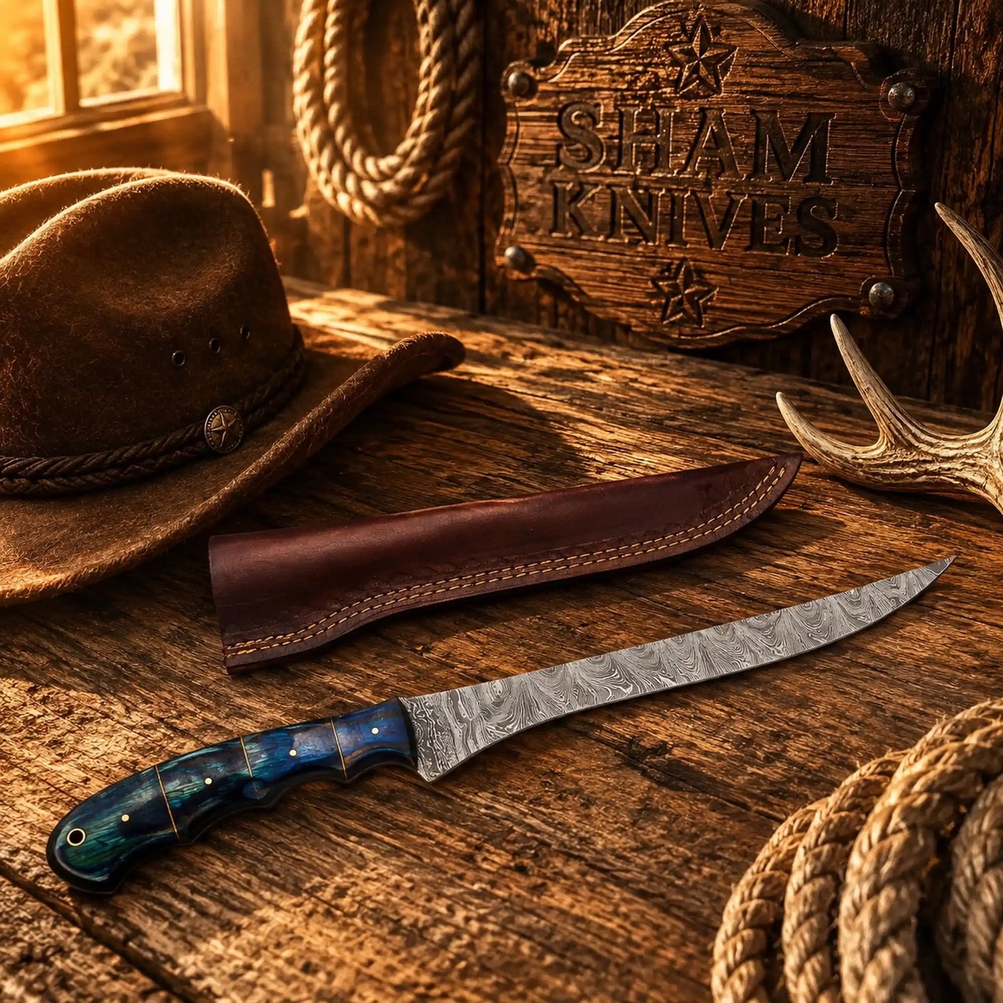 Blue Mariner Damascus Fillet Knife – Handmade Flexible Fishing Knife Exotic Wood Handle