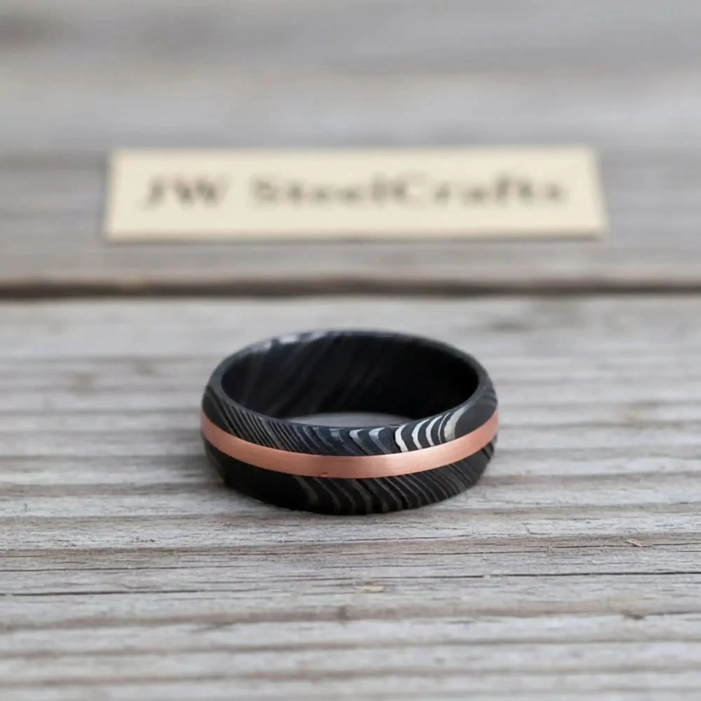 Handmade Damascus Ring Copper Inlay| Comfort Fit Unique Design