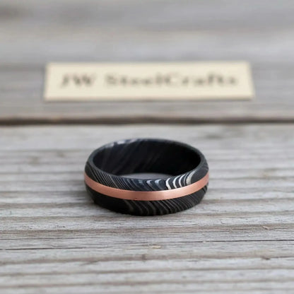 Handmade Damascus Ring Copper Inlay| Comfort Fit Unique Design