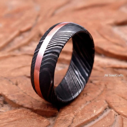 Handmade Damascus Ring Copper Inlay| Comfort Fit Unique Design