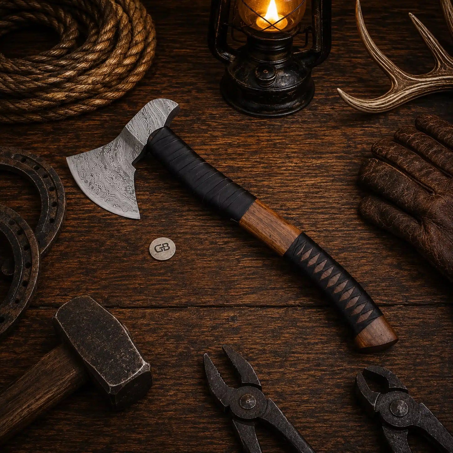 Best Handmade Damascus Tomahawk Axe Black Hawk with Belt Leather Sheath