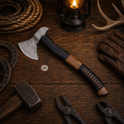 Best Handmade Damascus Tomahawk Axe Black Hawk with Belt Leather Sheath