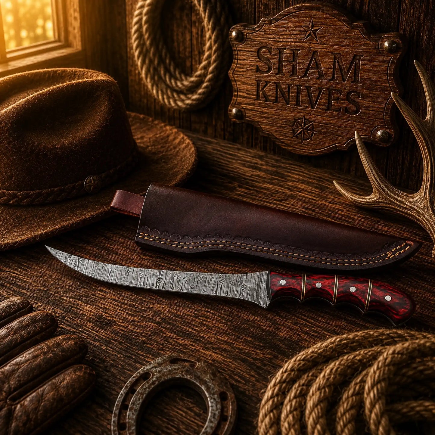 Redfin Legend Damascus Steel Fillet Knife – Red Pakka Wood Handle