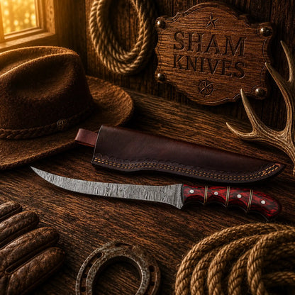 Redfin Legend Damascus Steel Fillet Knife – Red Pakka Wood Handle