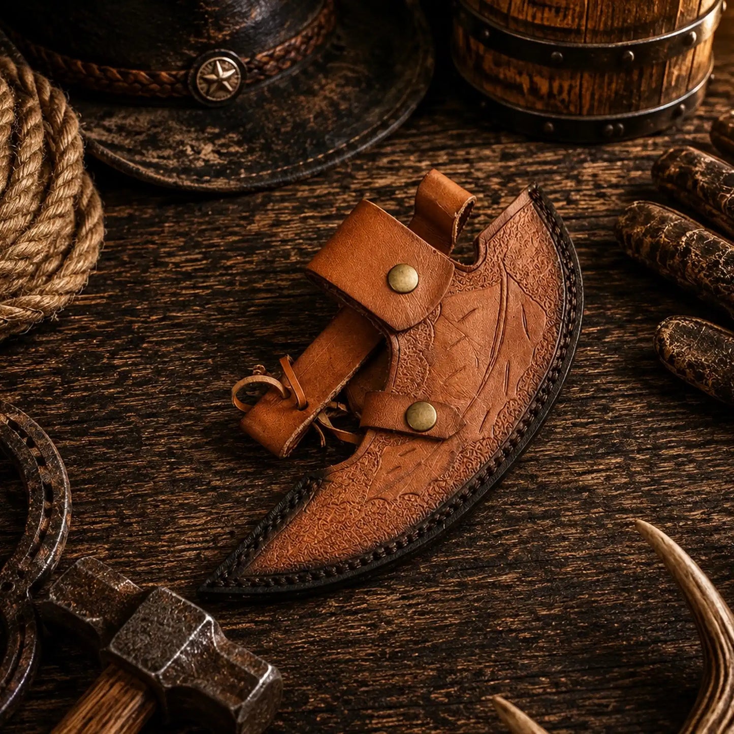 Handforged Viking Pizza Cutter Axe with Leather Sheath