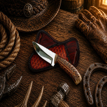 The Cattle Drive Field Working Knife – Handmade D2 Steel Pine Cone Handle Ranch Knife