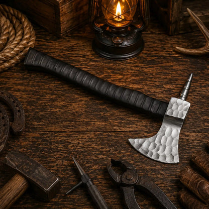 The Iron Talon 1075 Carbon Steel Spike Tomahawk – Jigged Hard Wood Handle with Leather Sheath