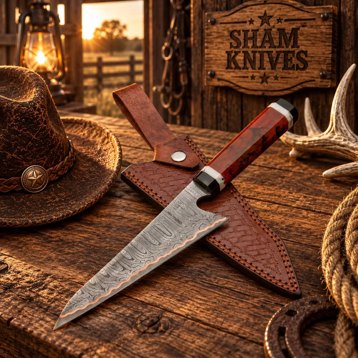 Buy K-Tip Gyuto Style Copper Damascus Chef Knife – Octagonal Resin Handle
