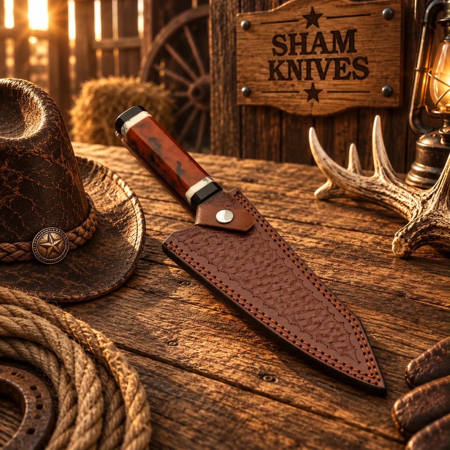 Buy K-Tip Gyuto Style Copper Damascus Chef Knife – Octagonal Resin Handle