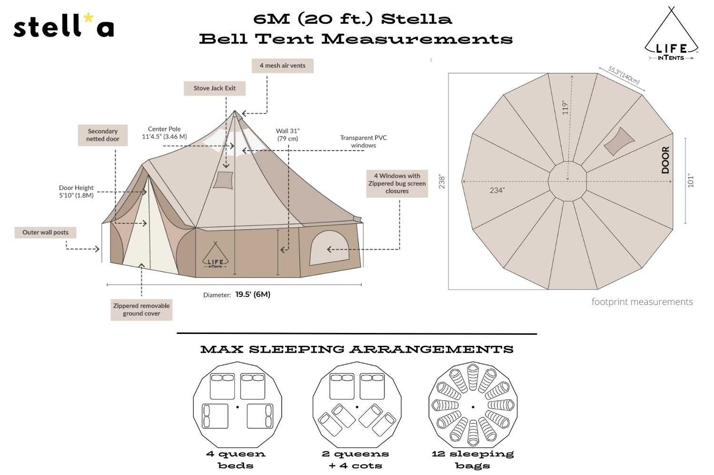 Life inTents Canvas Tent Life inTents Stella™ Stargazing 360 View Canvas Bell Tent 20' (6 Meters)