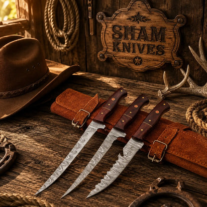 Mariner’s Legacy 3-Piece Damascus Fillet Knife Set – Handmade Flexible Fishing Knives