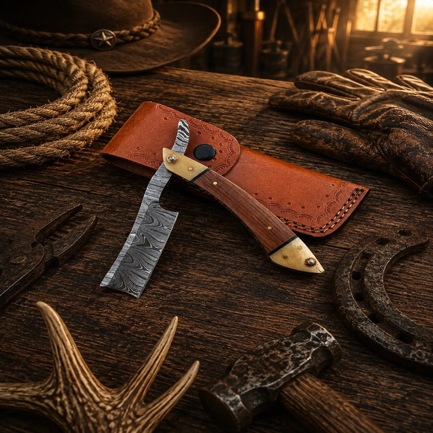 The Master Barber Damascus Steel Straight Razor – Rosewood Handle