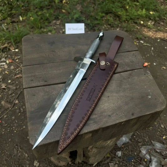 Silver Wire Medieval Quillon Dagger | Mirror Polish Handmade Steel Blade