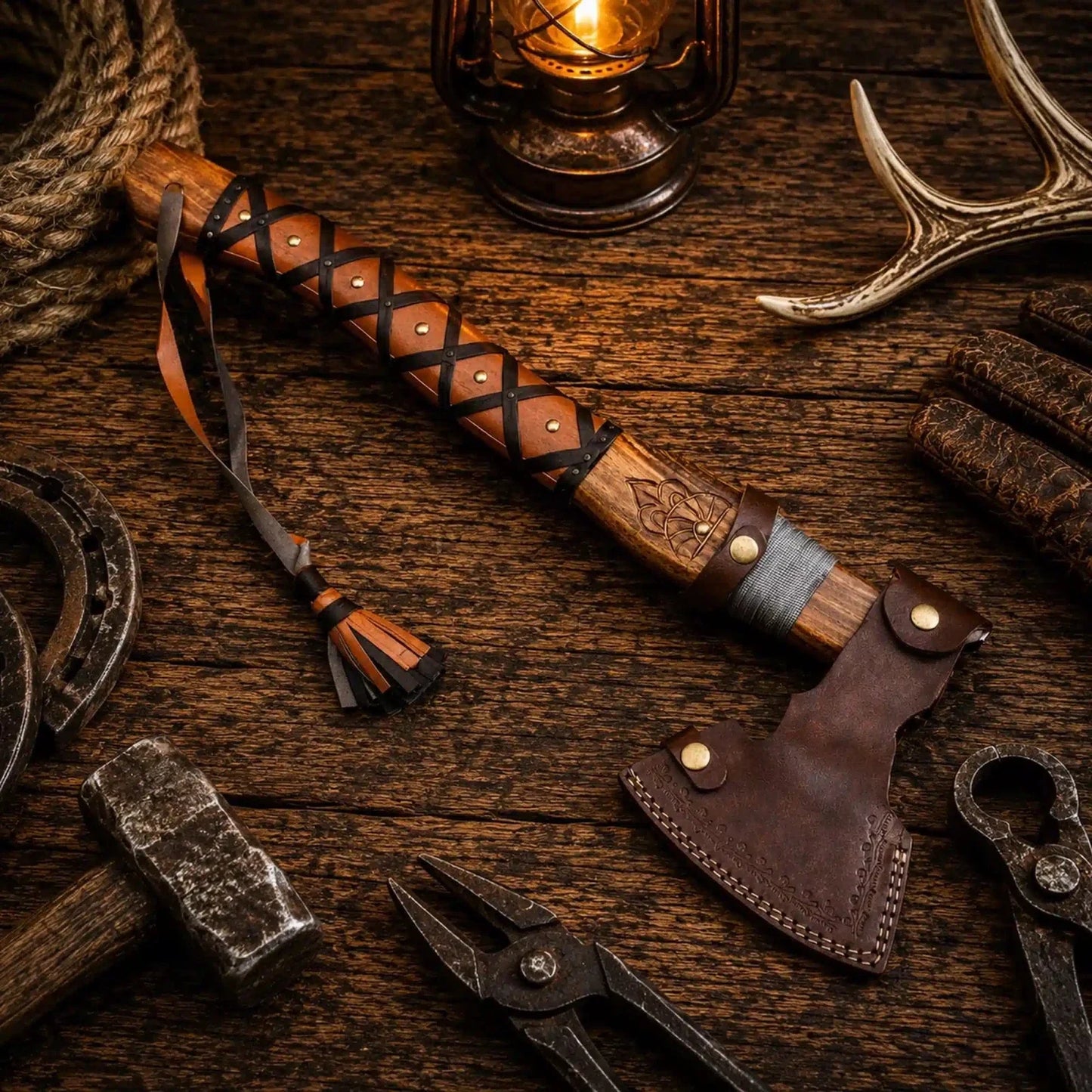 22” HAND FORGED CARBON STEEL HANDMADE HUNTING VIKING TOMAHAWK HATCHET AXE
