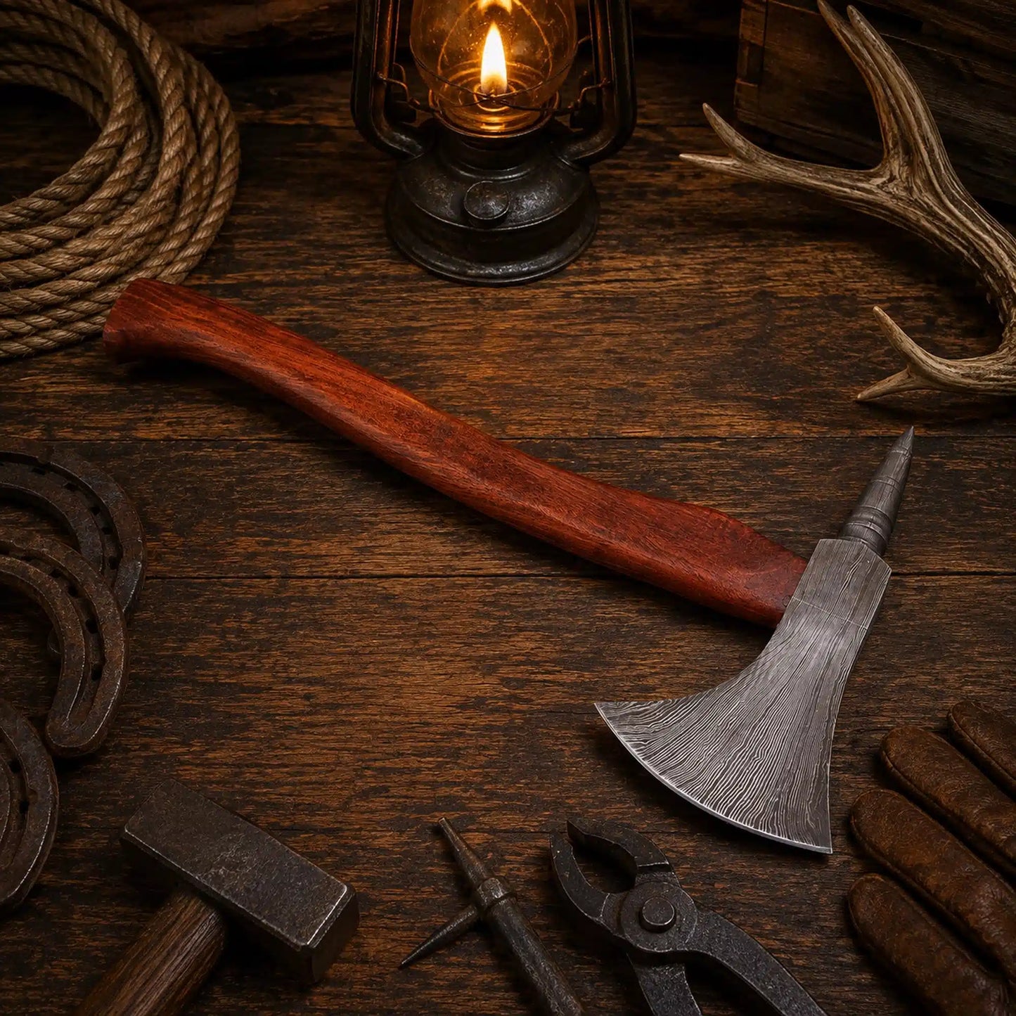 The Odin’s Fang Damascus Viking Tomahawk Axe – Hand Forged Bearded Axe
