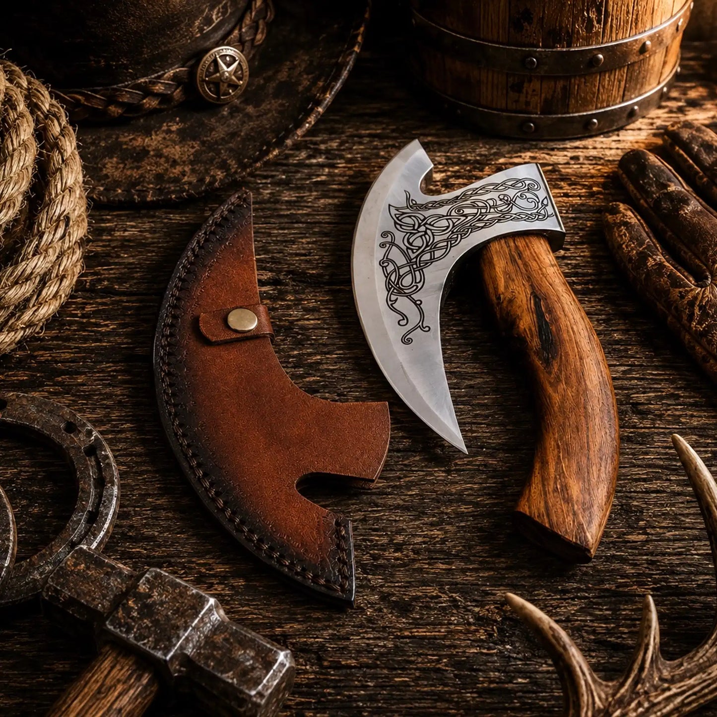 Original Pizza Cutter Axe - viking axe pizza cutter with leather sheath