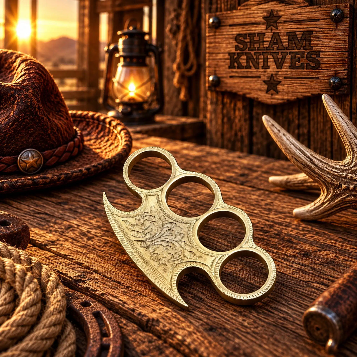 The Emperor – Ornate Engraved Brass Knuckle Display Piece with Leather Sheath