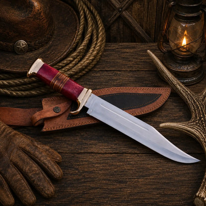 Outback Legend Bowie Knife – D2 Steel With Resin & Stacked Leather Handle