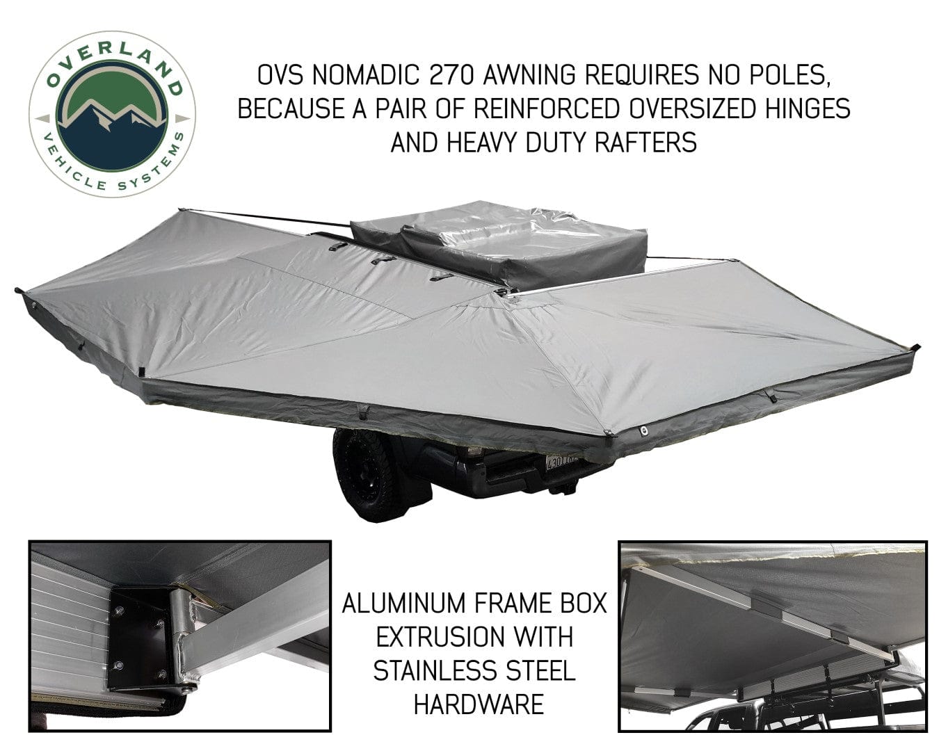 Overland Vehicle Systems Overland Vehicle Systems Nomadic Awning 270 Dark Gray Cover With Black Transit Cover & Brackets for Drivers Side