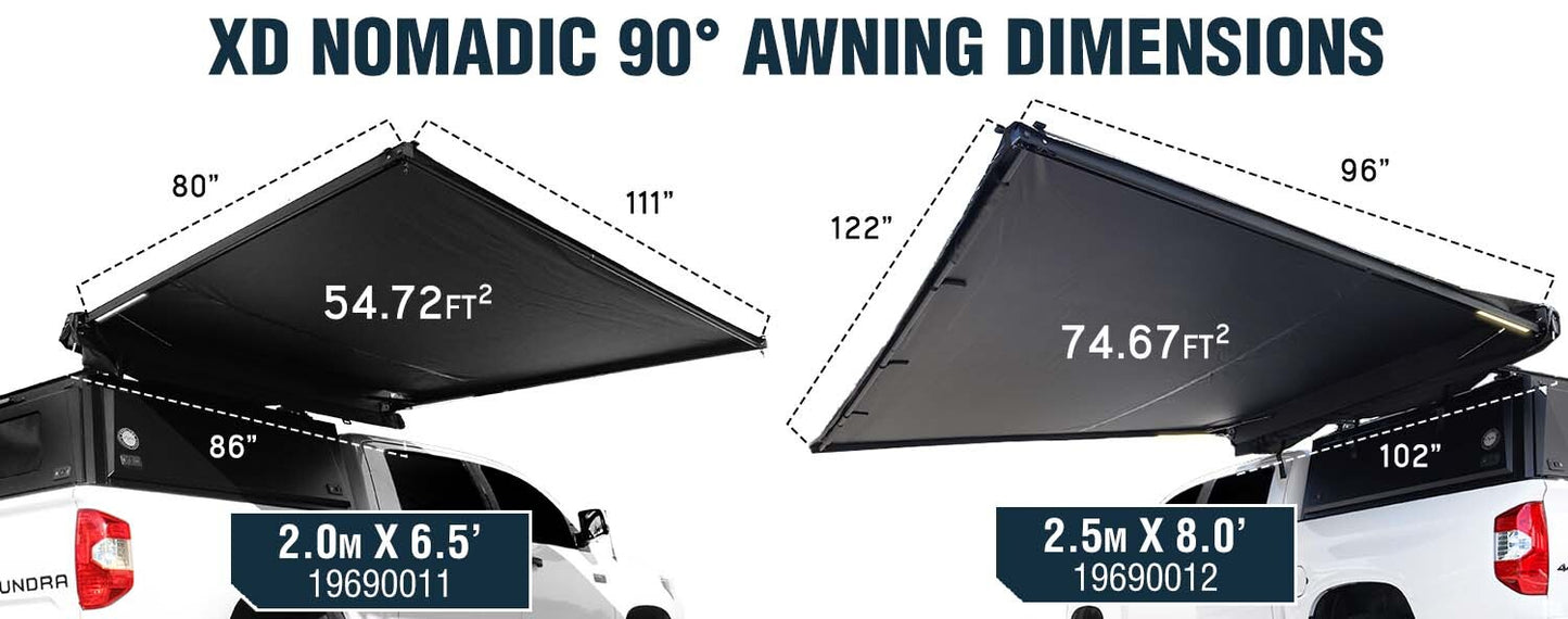 XD Nomadic Self-Deploying 90 Degree Awning with Lights and Black Out Fabric