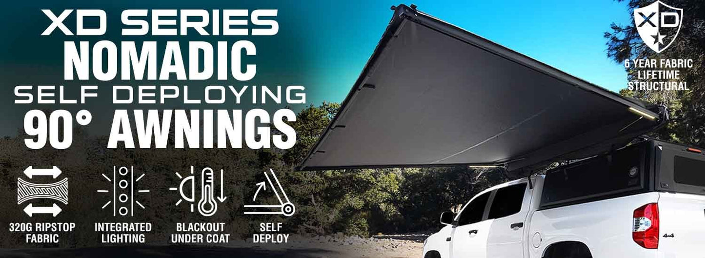 XD Nomadic Self-Deploying 90 Degree Awning with Lights and Black Out Fabric