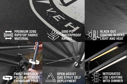 XD Nomadic Self-Deploying 90 Degree Awning with Lights and Black Out Fabric
