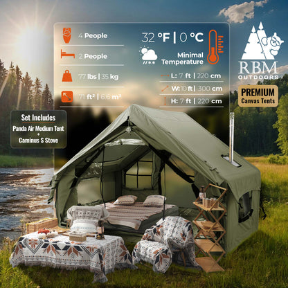 RBM Panda Medium Forest Green (1-4 person) + RBM Wood Stove Caminus S