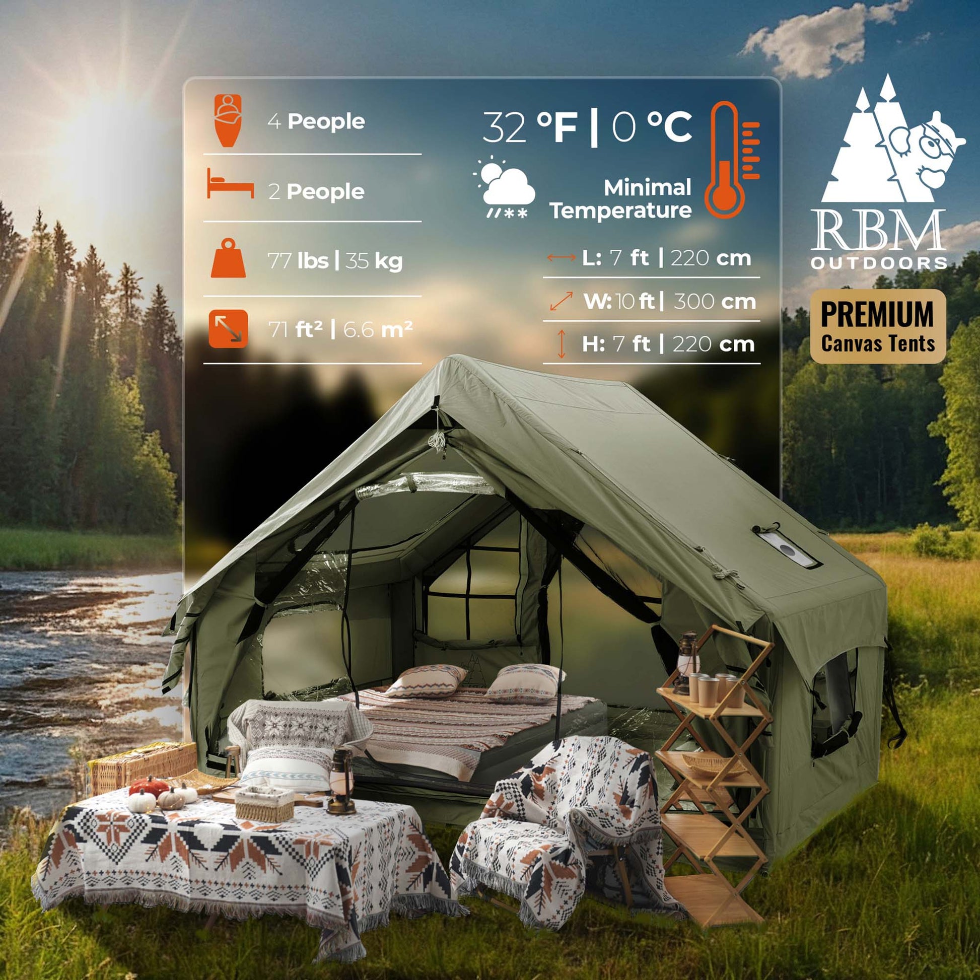RBM Outdoors Panda Medium Forest Green Inflatable Tent for Camping (1-4 person)