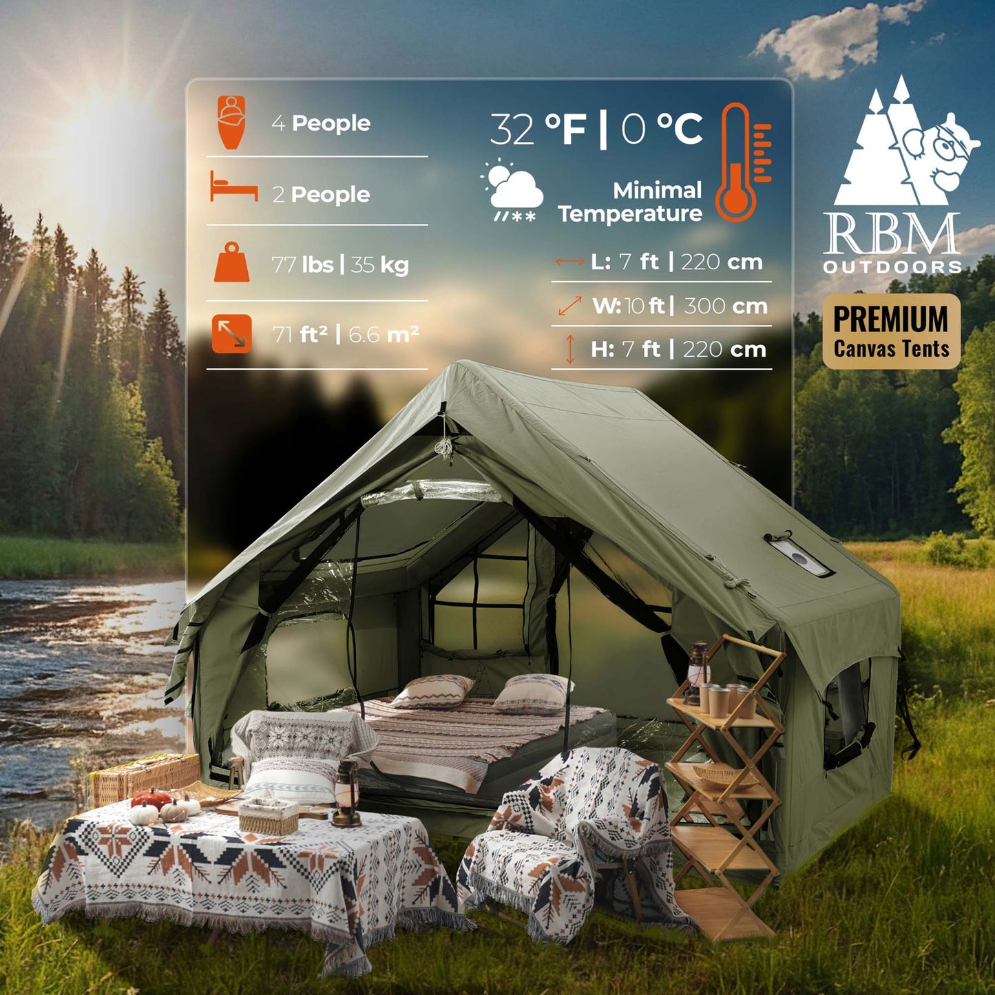 RBM Outdoors Panda Medium Forest Green Inflatable Tent for Camping (1-4 person)