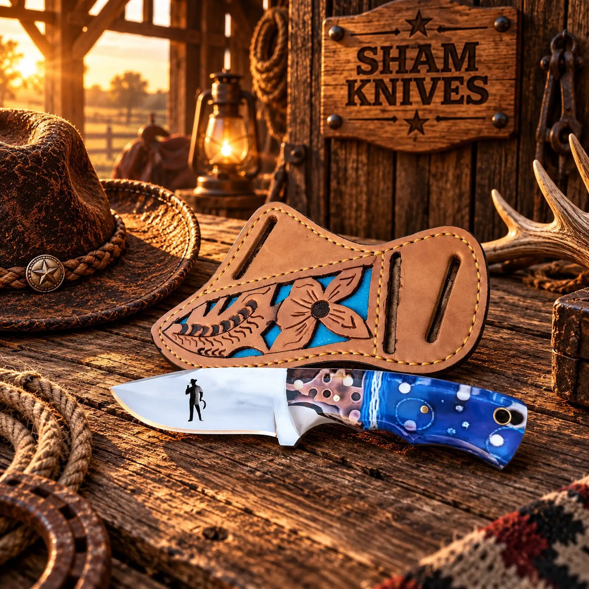 Pecos Rider 4″ D2 Skinning Knife – Epoxy Handle & Belt Sheath
