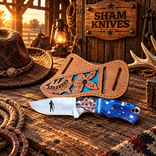 Pecos Rider 4″ D2 Skinning Knife – Epoxy Handle & Belt Sheath