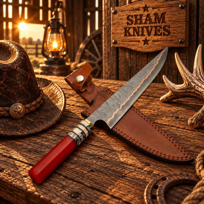 Personalized Copper Damascus Kitchen Chef Knife – Epoxy Resin Handle