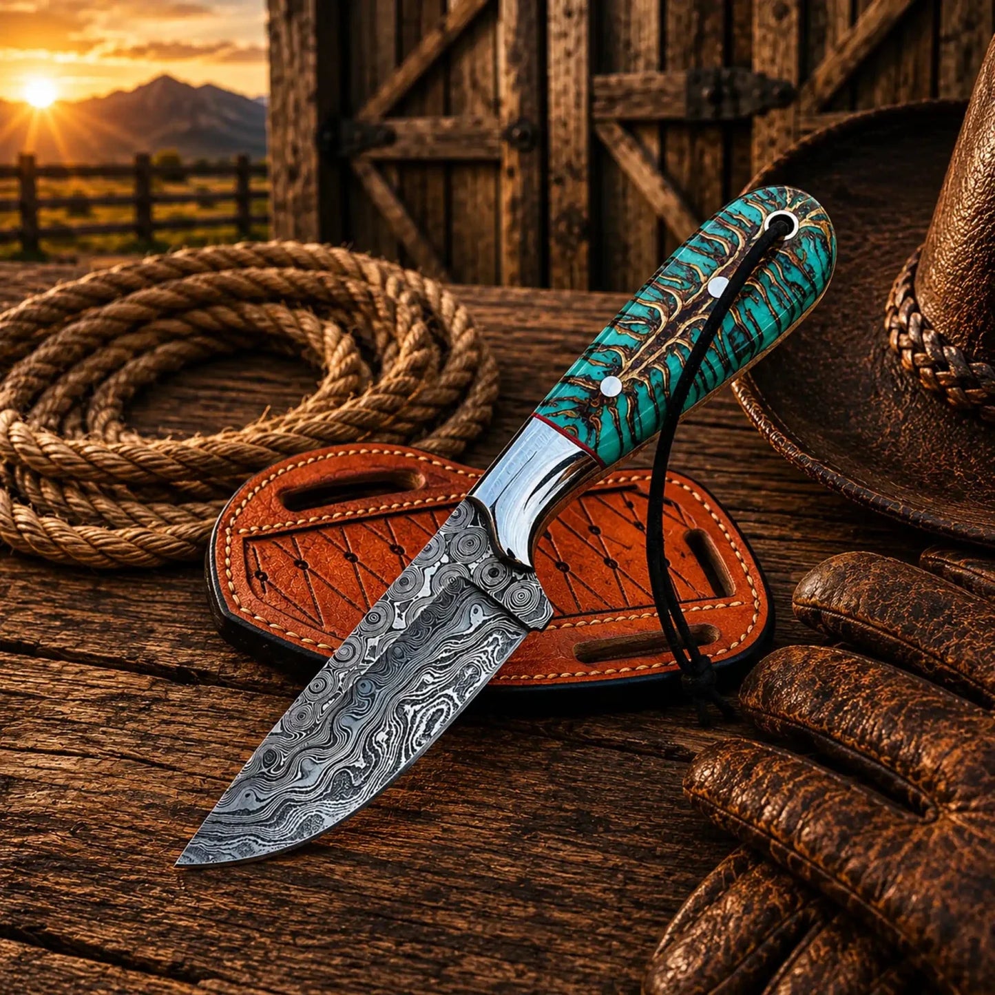 Pinecone Cowboy Working Knife – Damascus Steel 3.5" Blade
