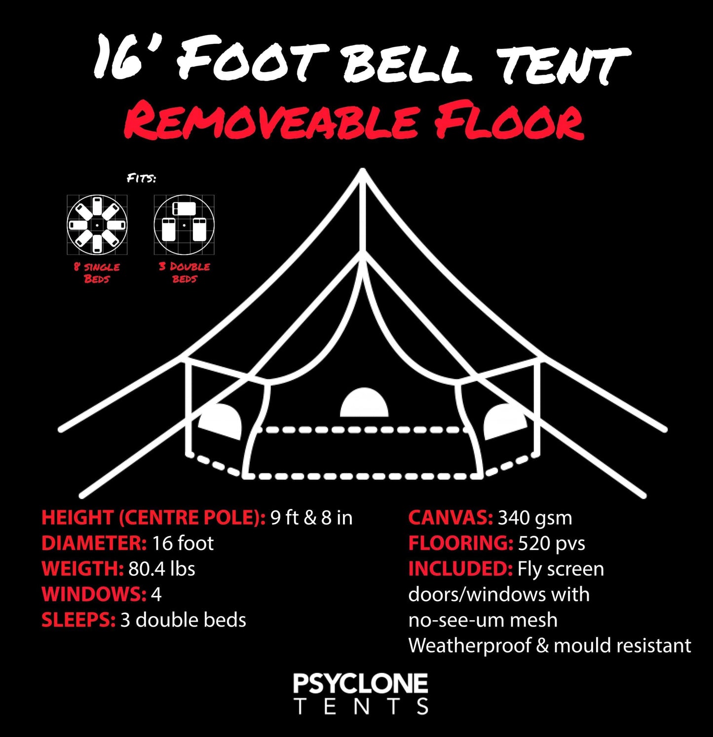 Psyclone Tents Canvas Tent Canvas Bell Tent 16' (5 Meter)