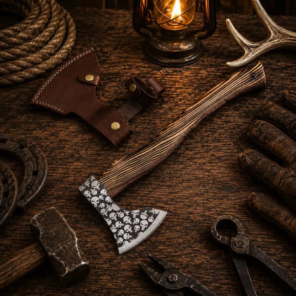 PUNISHER ETCHED HAND FORGED CARBON STEEL HANDMADE HUNTING VIKING TOMAHAWK HATCHET AXE 20”