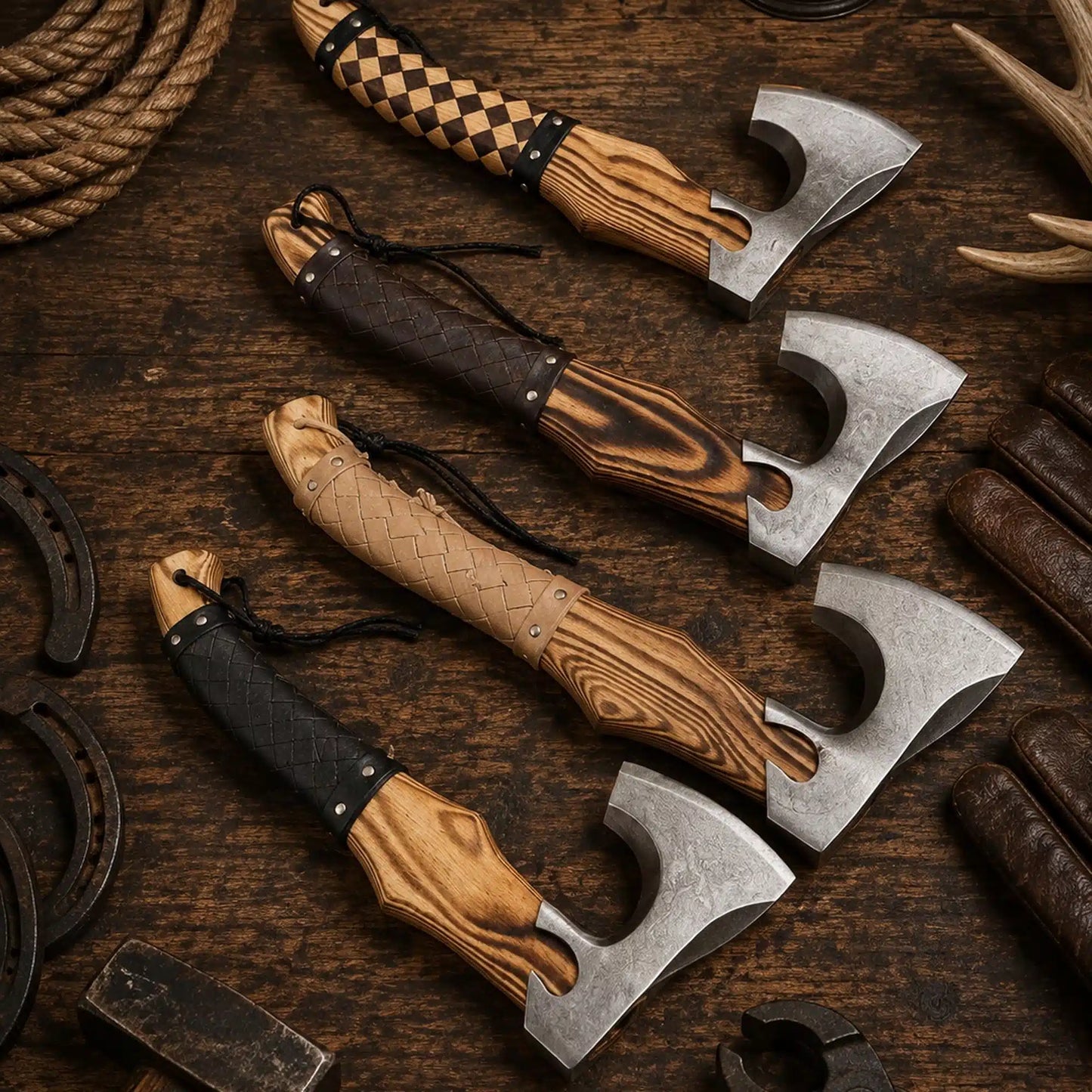 Best Quartet Norse & Celtic Engraved Bearded Camping Axe with Leather Sheath